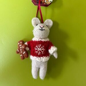 Harrods Felted Wool Mouse with Red Knit Sweater Ornament